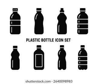 Black Plastic Bottle Vector Icon Set Beverage Container Design Elements Isolated