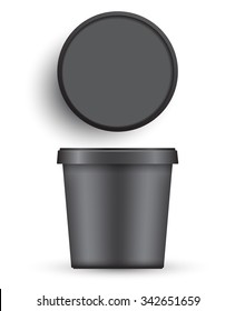 Black Plastic Bucket : Ice cream or Yogurt Container : Vector Illustration