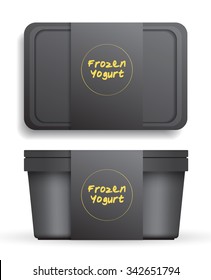 Black Plastic Bucket : Ice cream or Yogurt Container : Vector Illustration