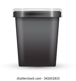 Black Plastic Bucket : Ice cream or Yogurt Container : Vector Illustration