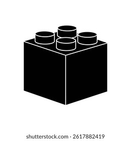 Black Plastic Building Block Isolated On White Background Simple Icon Illustration