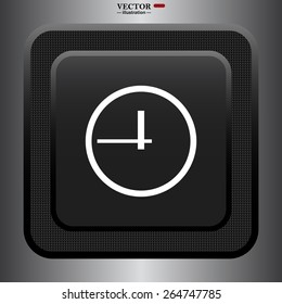 Black plastic button. Square.  clock icon. Flat design style, vector illustration, EPS 10 