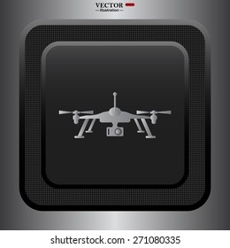 Black plastic button. Square. Quadrocopter. icon. vector design