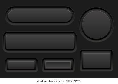 Black plastic buttons. Blank interface elements. Vector 3d illustration