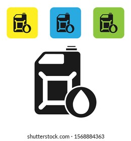 Black Plastic canister for motor machine oil icon isolated on white background. Oil gallon. Oil change service and repair. Set icons colorful square buttons. Vector Illustration