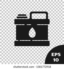Black Plastic canister for motor machine oil icon isolated on transparent background. Oil gallon. Oil change service and repair.  Vector Illustration