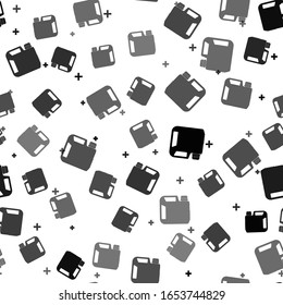 Black Plastic canister for motor machine oil icon isolated seamless pattern on white background. Oil gallon. Oil change service and repair. Engine oil sign.  Vector Illustration