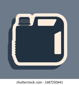 Black Plastic canister for motor machine oil icon isolated on grey background. Oil gallon. Oil change service and repair. Engine oil sign. Long shadow style. Vector Illustration