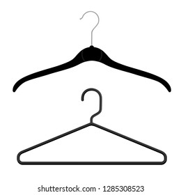 Black plastic coat hangers, clothes hanger on a white background. 