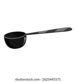 Black plastic coffee scoop with long handle for measuring coffee beans, isolated on white background