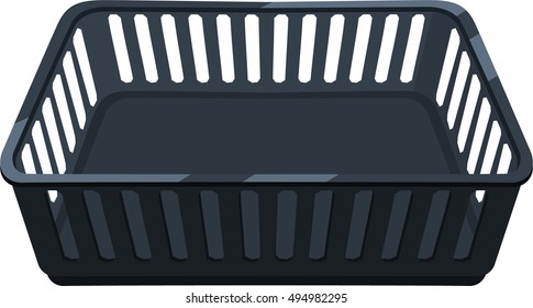 Black plastic container. Empty laundry container. Isolated on white background.