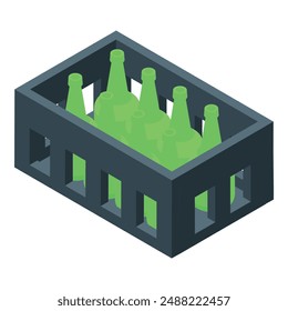 Black plastic crate holding green glass bottles, perfect for transporting beverages