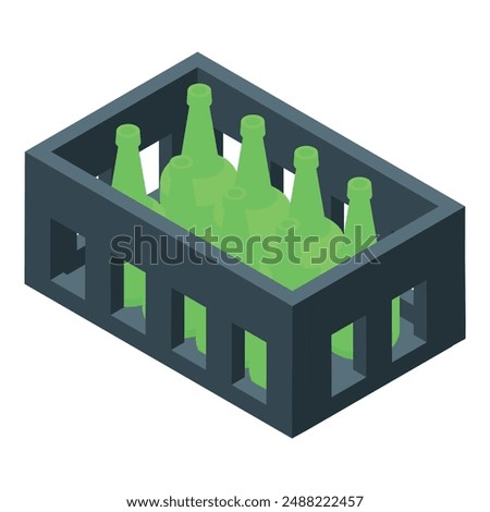 Black plastic crate holding green glass bottles, perfect for transporting beverages