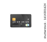 Black plastic credit or debit card mockup with fake number and cardholder name isolated on white background - realistic bank card from front view, vector illustration