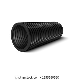 Black plastic drainage pipe. Products from plastic. Construction pipe for sewerage. Vector illustration.