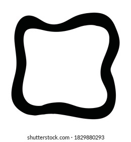 Black plastic frame, soft square, thick outline. Black-white design element for decoration. Simple doodle border