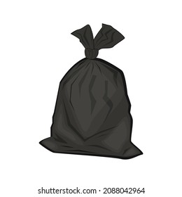 Black plastic garbage bag vector illustration in a cartoon flat style isolated on white background.