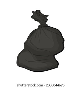 Black plastic garbage bag vector illustration in a cartoon flat style isolated on white background.