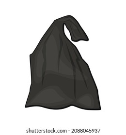 Black plastic garbage bag vector illustration in a cartoon flat style isolated on white background.