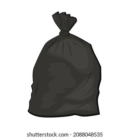 Black plastic garbage bag vector illustration in a cartoon flat style isolated on white background.