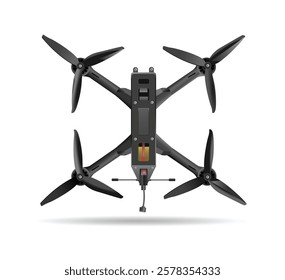 Black plastic quadcopter on white background. Vector realistic illustration