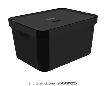Black plastic storage box with lid
