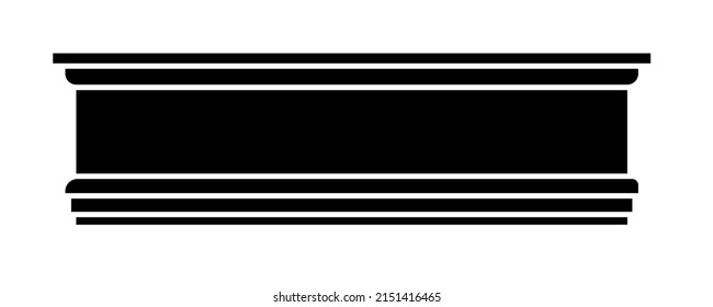 Black plastic styrofoam or wood baseboard molding silhouette isolated on white background. Architectural skirting elements for interior wall and floor design. Vector flat simple design illustration. 