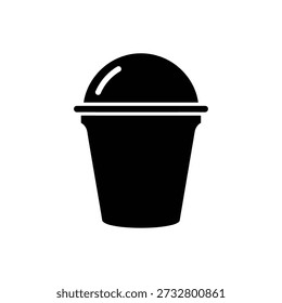Black plastic trash bin with lid flat design vector illustration isolated on white