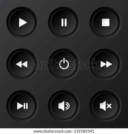 Black plastic vector player navigation buttons set