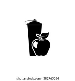 black plastic vitamin shaker and  apple,