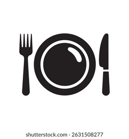 Black Plate with Fork and Knife Silhouette