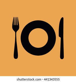 Black plate fork knife vector icon illustration