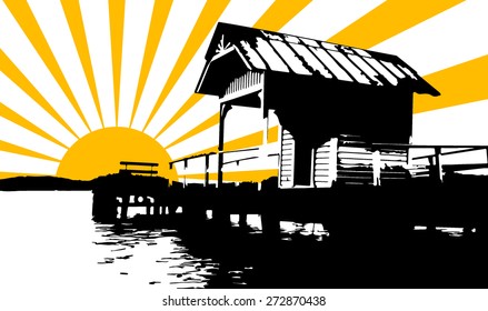 Black platform and sun rays.