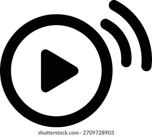 Ícone preto do botão de reprodução com ondas de difusão em fundo branco ícone de reprodução ícone de vídeo
