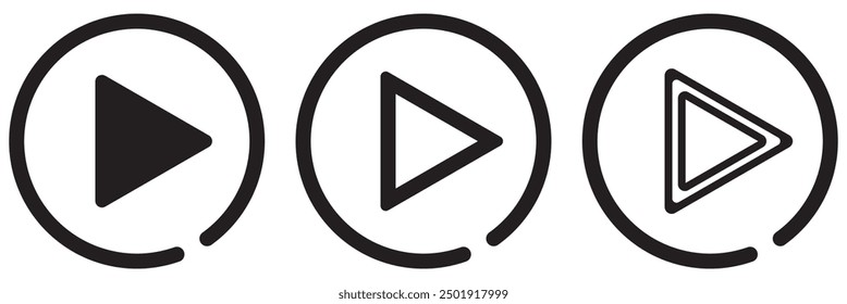 Black play button icon set in a circle.