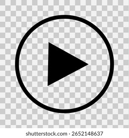 Ícone do botão Preto Reproduzir com fundo transparente. Sinal do reprodutor de vídeo. Símbolo de seta de início circular de vetor plano. Ilustração vetorial. Arquivo