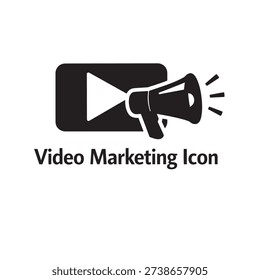 Black play button with megaphone and text marketing 1
