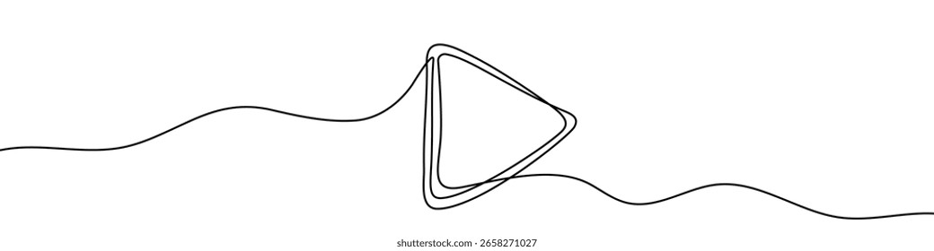 Black play button in one line art style. Play button drawing with editable stroke on white background. Vector illustration.