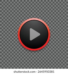 Botão de jogo preto com detalhes vermelhos. Interface do usuário do player de vídeo ou música. Ilustração vetorial. 