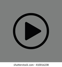 Black play button vector icon. Gray background