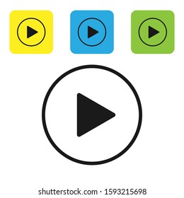 Black Play in circle icon isolated on white background. Set icons colorful square buttons. Vector Illustration