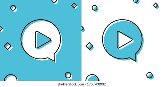 Black Play in circle icon isolated on blue and white background. Random dynamic shapes. Vector Illustration