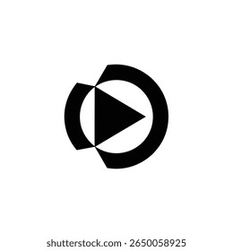 Black play icon inside circular shape symbol with an transparent background; minimalist flat design for business and creative projects.