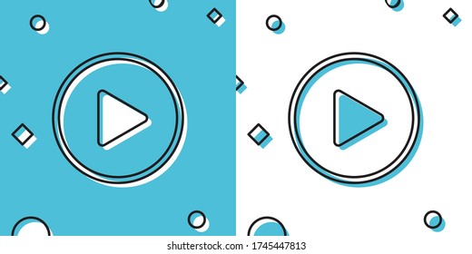 Black Play icon isolated on blue and white background. Random dynamic shapes. Vector Illustration