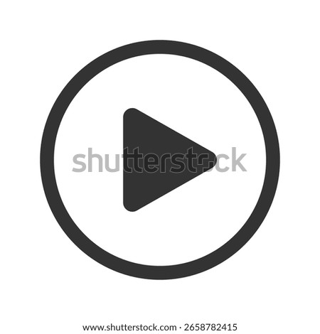 Black play icon isolated on white background. Video player element. Push, click, start or record button for movie screen or multimedia app window interface. Vector graphic illustration.