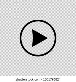 Black Play icon on transparent background. Vector sign symbol, web media symbol. Symbol button play video. 