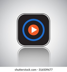 Black Play Orange Vector Icon With Reflection