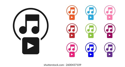 Black Play in square icon isolated on white background. Set icons colorful. Vector