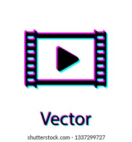 Black Play Video icon isolated on white background. Film strip with play sign. Vector Illustration