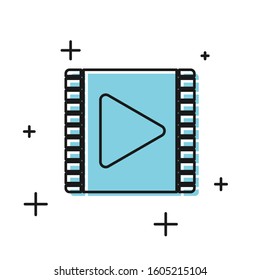 Black Play Video icon isolated on white background. Film strip with play sign.  Vector Illustration